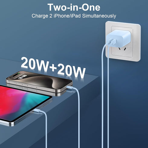 Fast Charger for iPhone 15 Pro Max Charger, 20W Dual Port USB C Fast Charger Block with 10FT Long USB C to C Charging Cable Cord for iPhone 15 Pro...