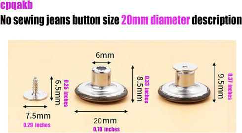 12 Pcs Button for Sewing Metal Jeans, 20 mm No-Sew Nailess Removable Metal Jeans Buttons Replacement Repair Combo Thread Rivets and Screwdrivers.(...