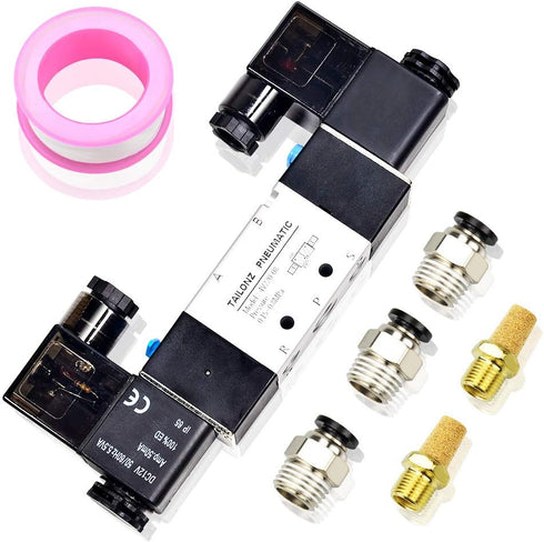 TAILONZ PNEUMATIC Solenoid Valve 4V220-08 DC12V 1/4"NPT Double Coil Pilot-Operated Electric 2 Position 5 Way Connection Type Black...