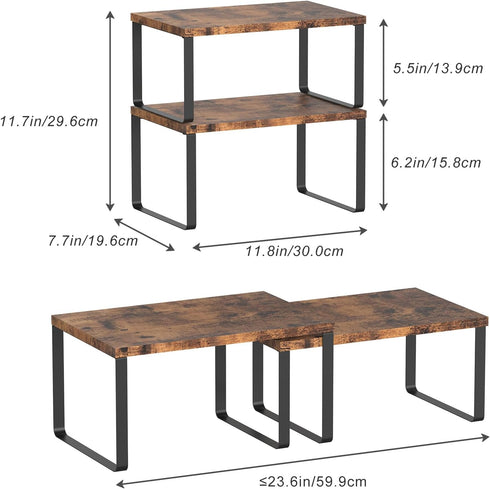 Set of 4 Counter Shelves Kitchen Stackable Cabinet Shelf Wood Organizer Expandable Counter Top Racks Brown Bathroom Counter organizer...