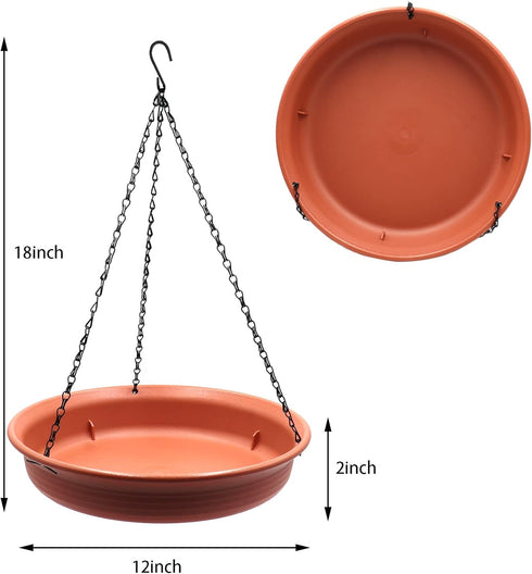 12 Inch Hanging Bird Bath, Outdoor Bird Drinking Bird Feeder Tray Bird Seed Catcher Tray Platform with Hook and Chain for Outdoor Garden Yard Pati...