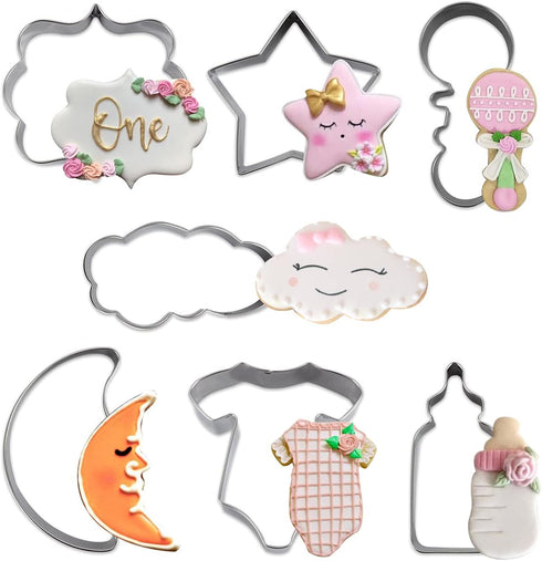 Twinkle Twinkle Little Star Themed Cookie Cutters, 7 Pack Baby Shower Baking Molds Stainless Steel Biscuit Sandwich Cake Cutter Set with Moon, Sta...