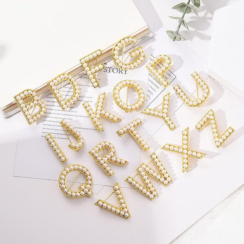 A-Z Letter Brooch Pin Gold Plated Faux Pearl Initial Lapel Pin White Pearl Capital Letter Safty Pin for Women Girls Clothing Bags Accessories...