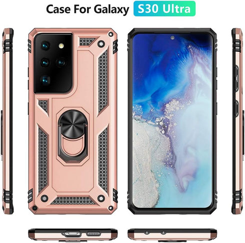 Military Grade Drop Impact for Samsung Galaxy S21 Ultra Case Galaxy S21 Ultra 5G Case Metal Rotating Ring Kickstand Holder Armor Heavy Duty Shockp...
