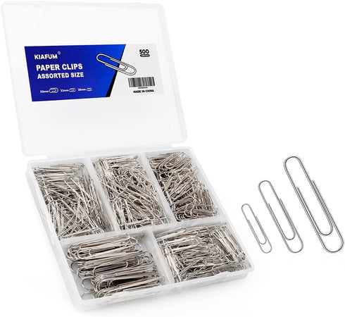 Paper Clips, 500 Pcs Assorted-Size Paperclips, Premium Paper Clip, Silver Paper Clips Large Medium and Small, Rustproof Metal Paper Clips for Offi...