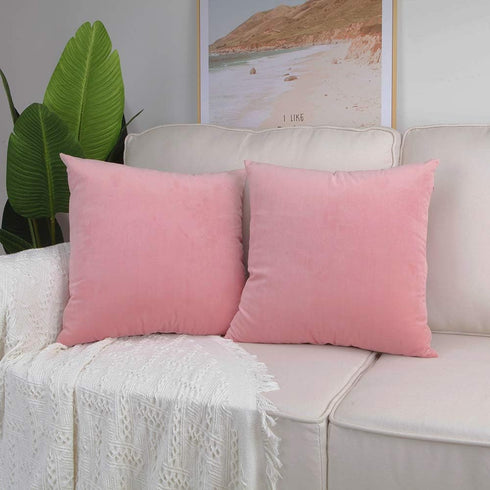 Artcest Set of 2 Decorative Velvet Throw Pillow Cases, Soft Solid Cushion Covers for Sofa Couch and Bed, 16"x16" (Blush)...