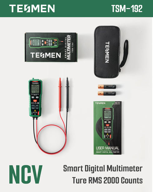 TSM-192 Handheld Digital Multimeter, Voltage Tester with Leads, Voltmeter Measures Phase, NCV, AC/DC Voltage, Resistance, Continuity & Live Wire f...