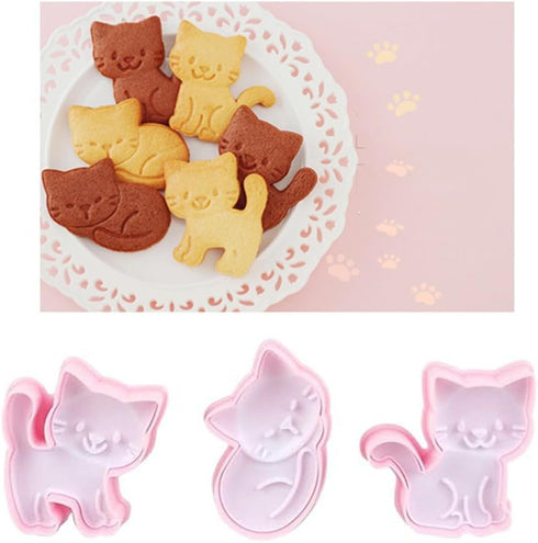 Cookie Cutters Cat Shape, 3PCS Cat Cookie Mold, Animal Cookie Stamps for Baking(Pink)...