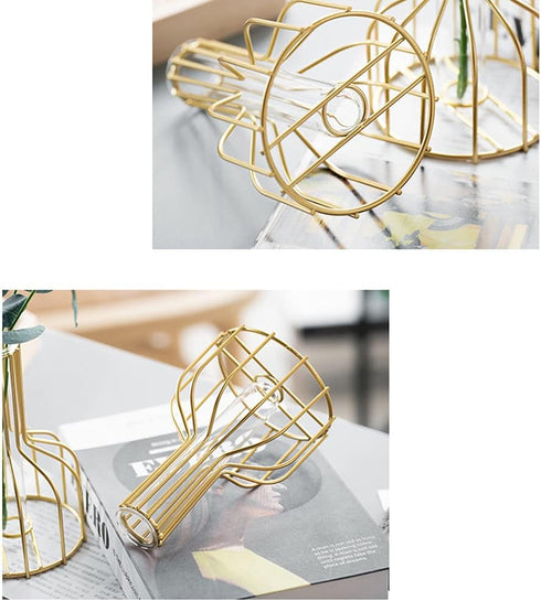 Desktop Plant Vases with Test Tube Glass Flower Vase with Gold Metal Stand Propagation Station Plant Holder for Home Wedding Decor (Gold, Bottle)...