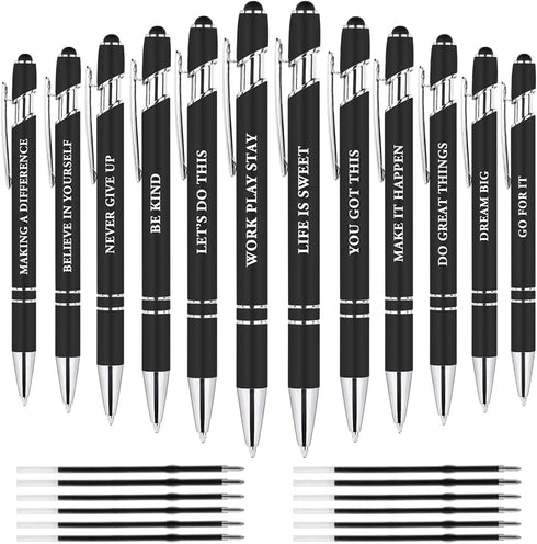 AUAUY 12 PCS Snarky Office Pens, Ballpoint Pens Set with 12 Replacement Refills, 2 in 1 Stylus Pen Stylish Pen, Office Metal Inspirational Pen, Fu...