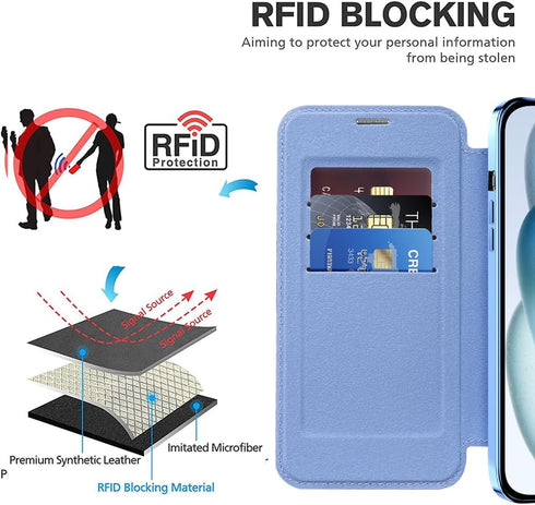 Asuwish Phone Case for iPhone 15 6.1 inch Wallet Cover with Tempered Glass Screen Protector RFID Blocking Flip Credit Card Holder Slot Leather Cel...