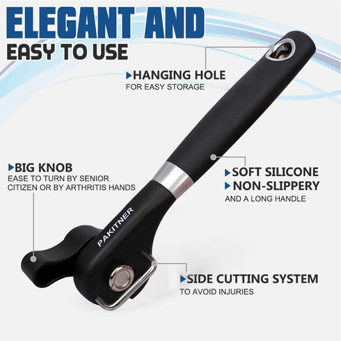 PAKITNER- Safe Cut Can Opener, Smooth Edge Can Opener - Handheld Easy Turn Knob, Manual Can Opener, Ergonomic Smooth Edge, Food Grade Stainless St...