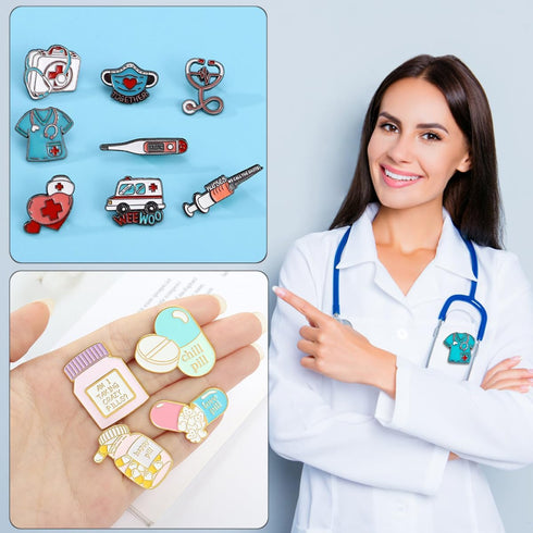 29 Pcs Nurse Stethoscope Enamel Pins Cute Brooch Pins Inspirational Cartoon Lapel Pins Badges Doctor for Nurses' Day Gifts Hat Jacket Bag Decor...