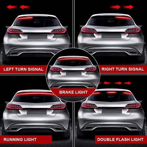 LED Third Brake Light Strip Bar, 5 Function Sequential Turn Signal Brake Running Double Flash Flexible 40Inch High Mount Stop Lights Strips for Je...