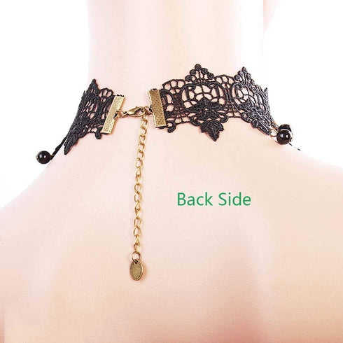 Lace Choker Necklace with Bracelet Set Punk Party Gothic Vintage Handmade Retro Victorian Vampire Punk Pendant Necklace Bracelet Wristband for Wom...
