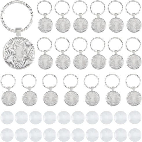 DICOSMETIC 20 Pcs Cabochon Keychain Kit Platinum Round Pendant Blank Alloy Tray Charms Blanks Trays for Photo with 20Pcs Glass Cabochon for DIY Je...