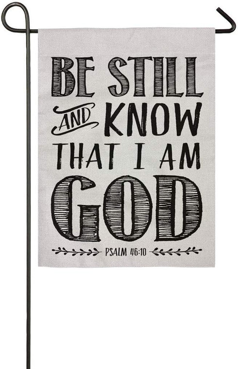 Christian Biblical design Double Sided Burlap Garden Flag 12.5"x18", Be Still and Know that I am God - Psalm 46:10...