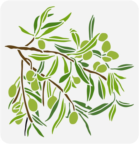 FINGERINSPIRE Olive Tree Branch Stencil for Painting 11.8x11.8 inch Reusable Olive Tree Pattern Drawing Template Plastic PET Tree Branches Paintin...