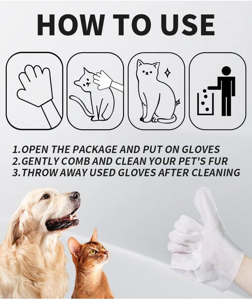 Pet Bathing Wipes for Dogs and Cats, Cleaning & Deodorizing Grooming Gloves, Nourishing Grooming Fur Glove Wipes for Daily Care and Traveling, 1 P...