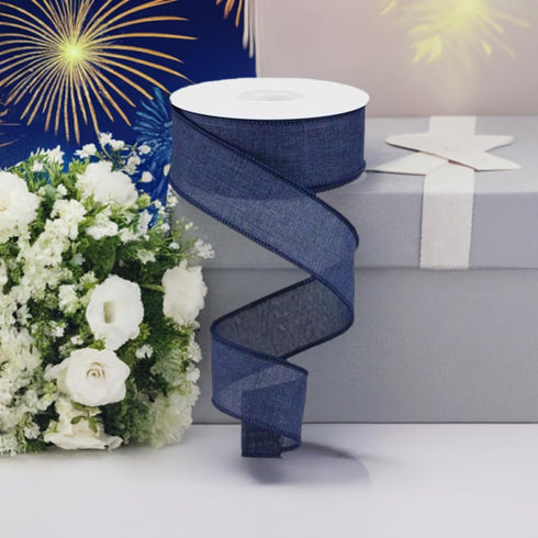 Solid Canvas Wired Edge Ribbon, 10 Yards (Navy Blue, 1.5 Inches)...