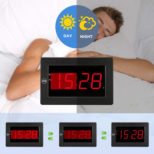 Digital Wall Clock Battery Operated - LED Display Digital Alarm Clock Battery Powered Only, Brightness Adjustable, 12/24Hr...
