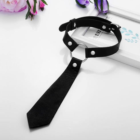 Gothic Leather Choker Necklace With Tie for Women, Adjustable Collar Neckband Choker Necklace for Halloween Cosplay Party...