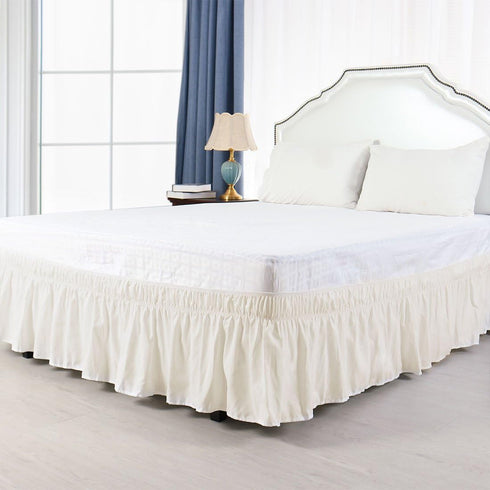 PiccoCasa Brushed Polyester Bed Skirt Wrap Around Three Fabric Sides Elastic Dust Ruffle, Easy Fit Wrinkle - with 15 Inch Drop Beige Full...