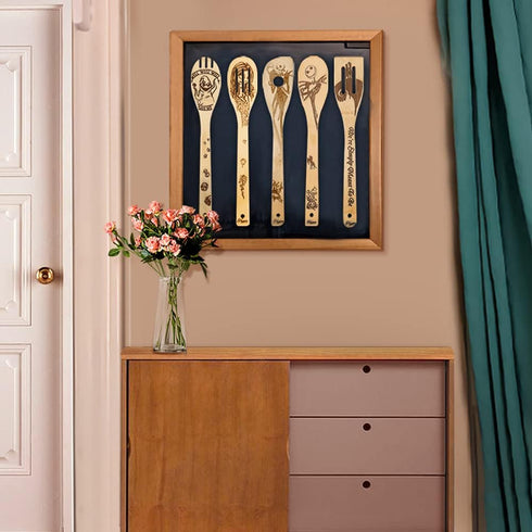 Halloween Idea Utensil Burned Wooden Spoons Set House Warming Wedding Present Slotted Spoon 5 Piece SpoonSet...
