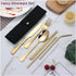 Gold Silverware Set - Portable Stainless Steel Utensils Set with Case Reusable Flatware Set For Camping Travel 7Pcs Include Chopsticks Knife Fork ...