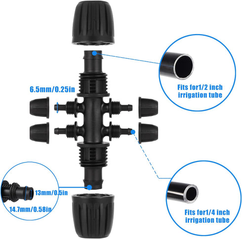 1/2 Inch to 1/4 Inch Tubing Irrigation Fittings for (1/2'' ID x 0.60''-0.63'' OD) 16mm Drip Tubing,Locked Barbed Tee Connectors (10 Pcs Barbed Tee...