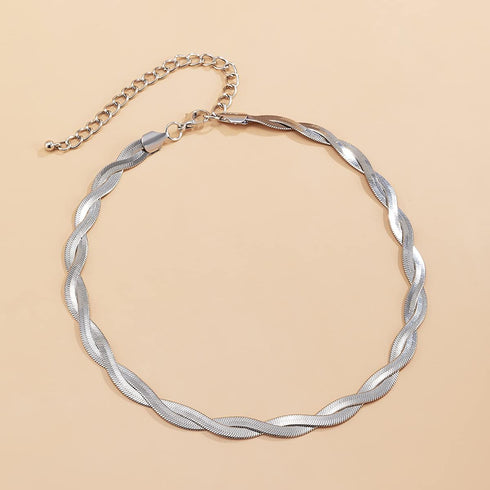 Double Layer Cross Twisted Snake Chain Choker Necklace for Women Sexy flat Herringbone Clavicle Link Necklaces Jewelry...