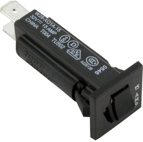 TE Connectivity W28-XQ1A-15 Circuit Breaker; Therm; Push; Cur-Rtg 15A; Snap-In Front Panel; 1 Pole; W28 Series...