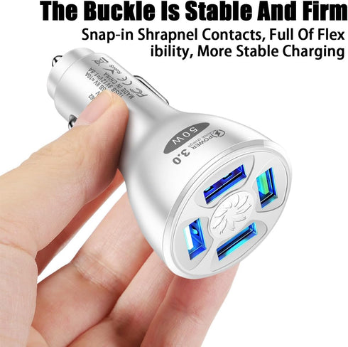 USB Car Charger, 4 Ports 50W with QC 3.0 Super Fast Charging, Cigarette Lighter USB Charger Adapter, Car Accessories, Compatible with Pro Max Andr...