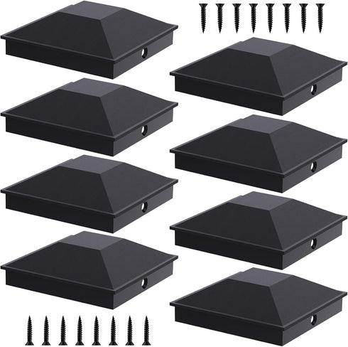 4x4 Post Caps Black(Actual 3.5" x 3.5"), 8 Pack Fence Post Caps with 16 Screws and Easy Installation, Sturdy Waterproof Plastic Deck Post Caps wit...