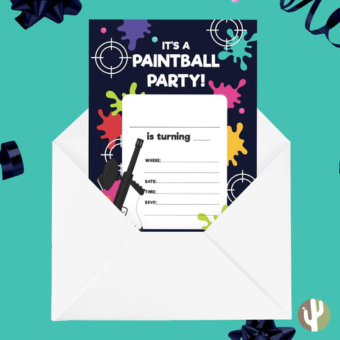 Desert Cactus Paintball Happy Birthday Invitations Style 2 Invite Cards (10 Count) With Envelopes Boys Girls Kids Party (10ct)...