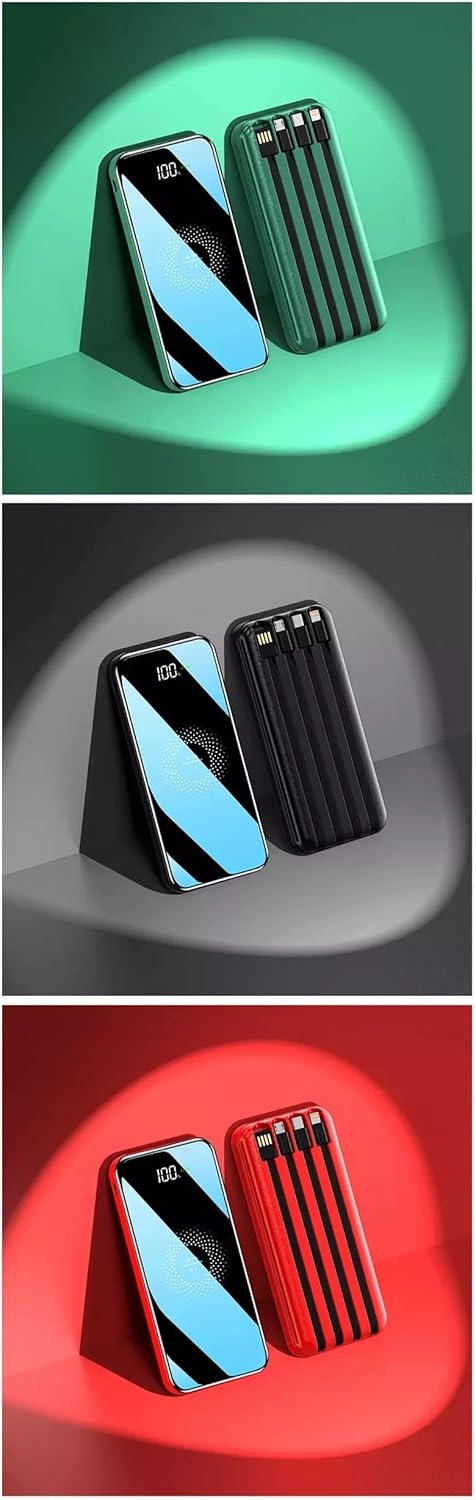 Portable Charger 10000mAh LED Display 4 in 1 Power Bank Self Wired Power Supply Battery Pack Fashionable Design (Army Green)...