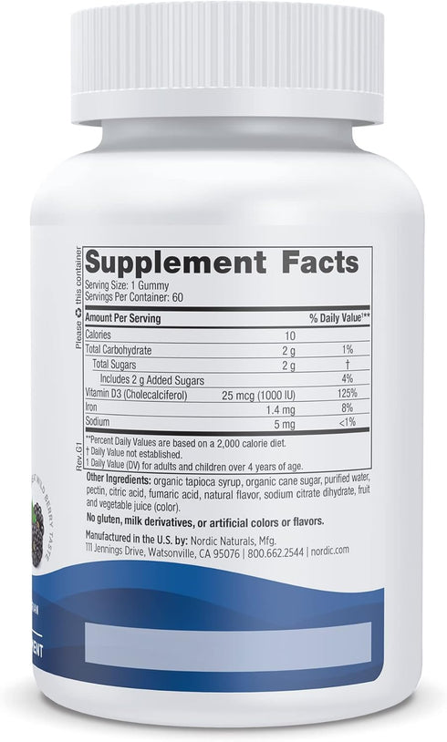 Nordic Naturals Vitamin D3 Gummies, Wild Berry - 60 Gummies - 1000 IU Vitamin D3 - Great Taste - Healthy Bones, Mood & Immune System Function - No...