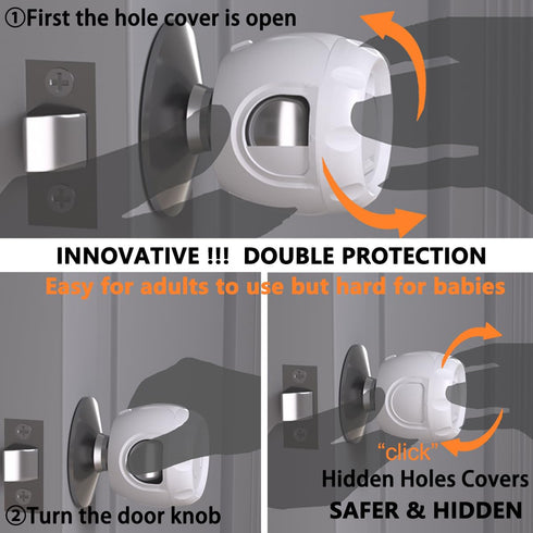 Innovative Door Knob Safety Cover for Kids (4 Pack) New Hidden Holes Covers and Lockable Design Babyproof Door knob Handle Cover - No Screwdriver ...
