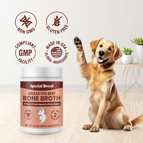 Bone Broth Powder for Dogs and Cats - Dog and Cat Food Topper, Grass Fed Beef Broth Supplement, 9.5 oz...