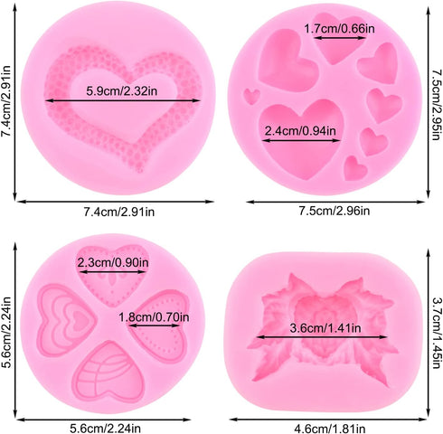 Heart Shaped Fondant Molds Heart Chocolate Silicone Molds For Wedding Cake Decorating Cupcake Topper Candy Polymer Clay Gum Paste Set Of 4...