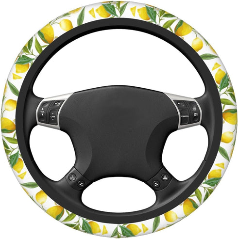 Lemon Patterns Wheel Cover for Women,Yellow Lemons 14.5 Steering Wheel Cover Protector Non Slip Durable Universal Automotive Accessories Car Decor...