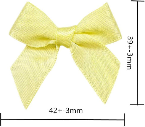 50pcs Mini Satin Ribbon Bows Fabric Ribbon Flowers 42mm x 39mm Appliques DIY Craft for Sewing, Scrapbooking, Wedding, Christmas Gift Warpping (Yel...