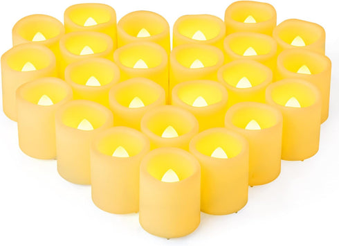 24 Pack 1.5" x 1.8" Flameless Flickering Battery Operated Tea Lights, Lit 200+ Hours Flicker LED Votive Candles, Outdoor Electric Fake Candles Bul...