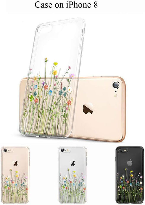 Unov Case Compatible with iPhone SE (2022) iPhone SE (2020) iPhone 8 iPhone 7 Case Clear with Design Embossed Floral Pattern TPU Soft Bumper Shock...