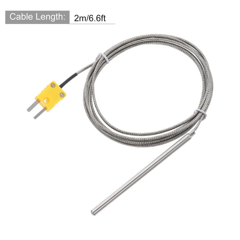 MECCANIXITY K Type Thermocouple with Plug, Meter Temperature Sensor Probe 0 to 600°C(32 to 1112°F) Stainless Steel, 5x100mm 6.6ft Wire...