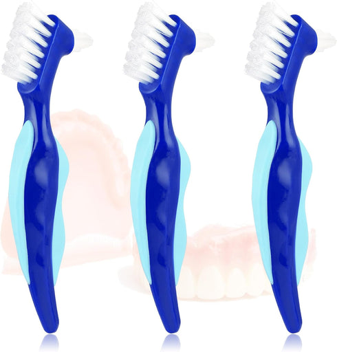 3 Pcs Hard Denture Brush, 3 Colors Premium Hygiene Denture Cleaning Brush for Denture Care, Double Sided Toothbrush with Multi-Layered Bristles & ...