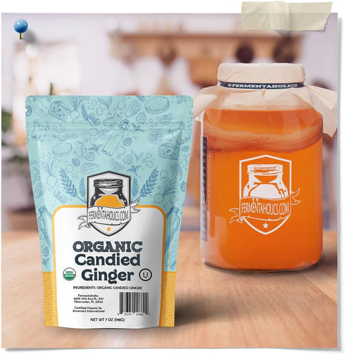 Fermentaholics USDA Certified Organic Dried Candied Ginger 7 oz - Perfect For Secondary Fermentation & Kombucha Flavoring...