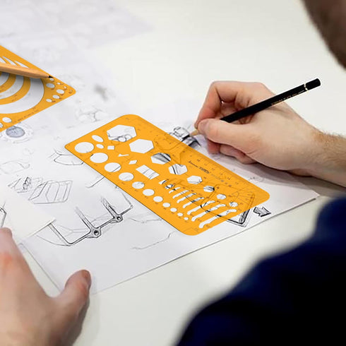 KESAPLAN 9 PCS Geometric Drawings Templates, Drafting Stencils Measuring Tools, Plastic Clear Orange Multi-Function Measuring Rulers with French C...