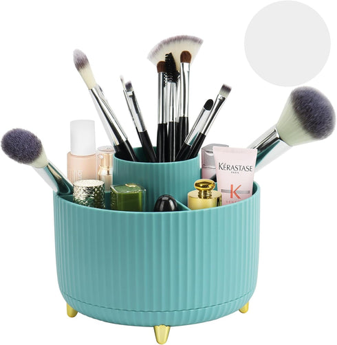 Makeup Brush Holder Organizer with Mat, 5 Slots Lazy Susan Cosmetic Organizers, Skin Care Organizer, 360° Rotating Makeup Organizer for Vanity, Co...