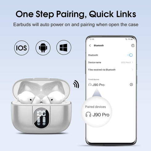 Wireless Earbuds, Bluetooth Headphones HiFi Stereo, 40H Playtime in-Ear Earbud, 2024 Bluetooth 5.3 Earbuds with LED Power Display, IP7 Waterproof ...